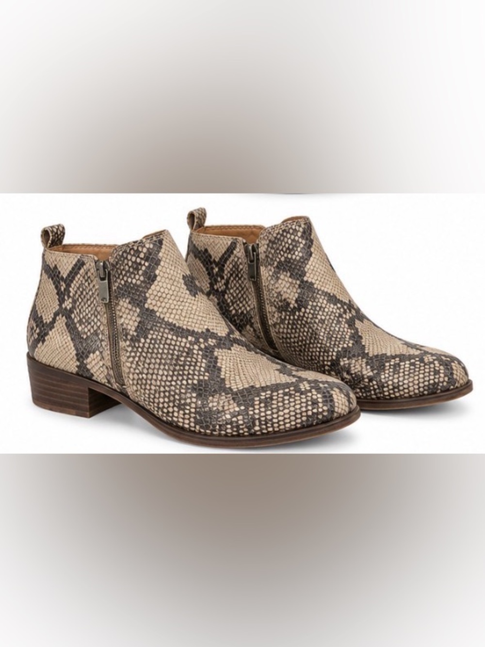 Lucky Brand Basel Snakeskin Print Leather Ankle Booties – Size 8M